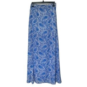 Show Me Your Mumu Flowy Blue White Maxi Skirt High Slit Size Small Summer Hawaii